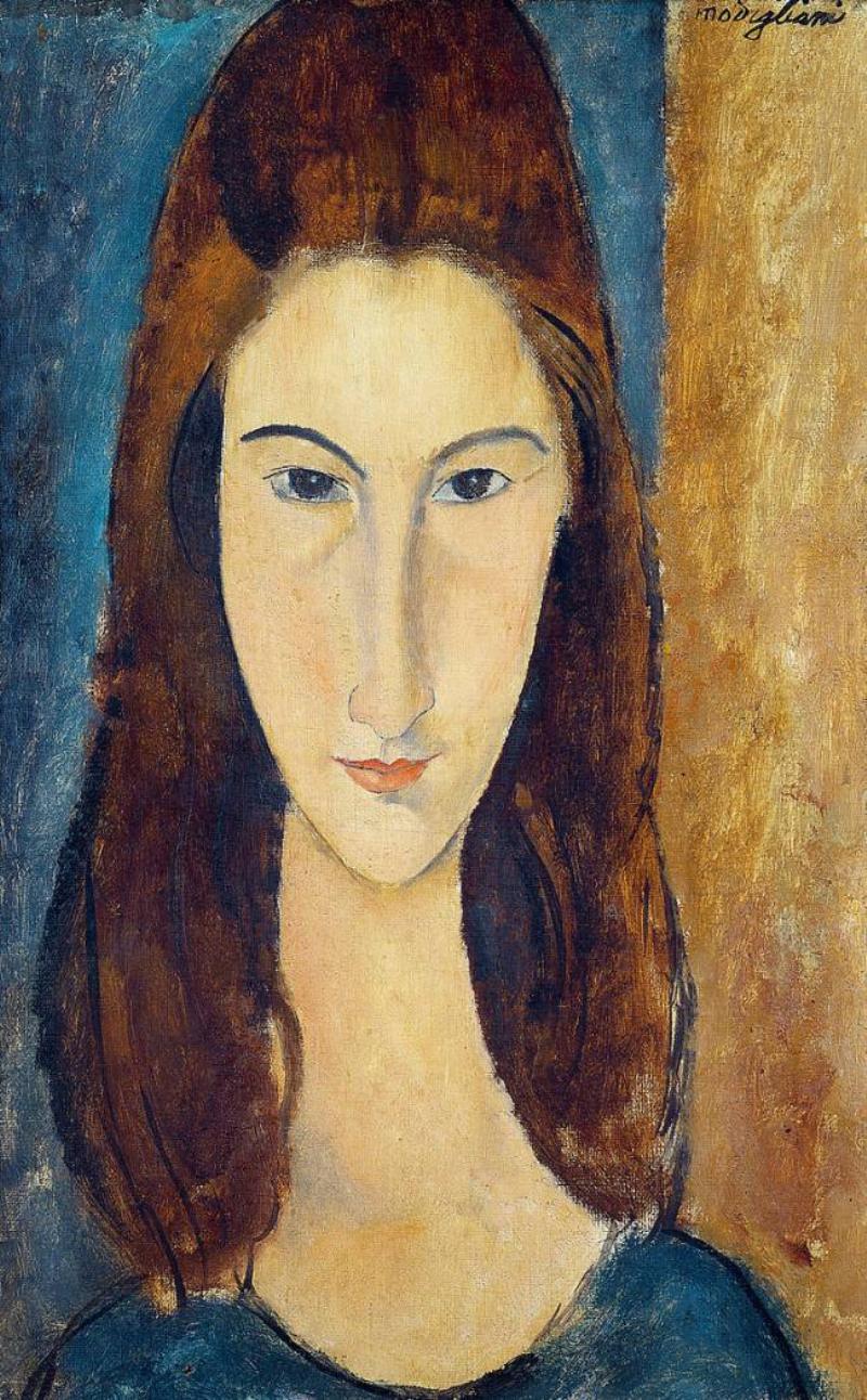 Portrait de Jeanne Hébuterne par Modigliani, palette de couleurs douces et formes allongées
